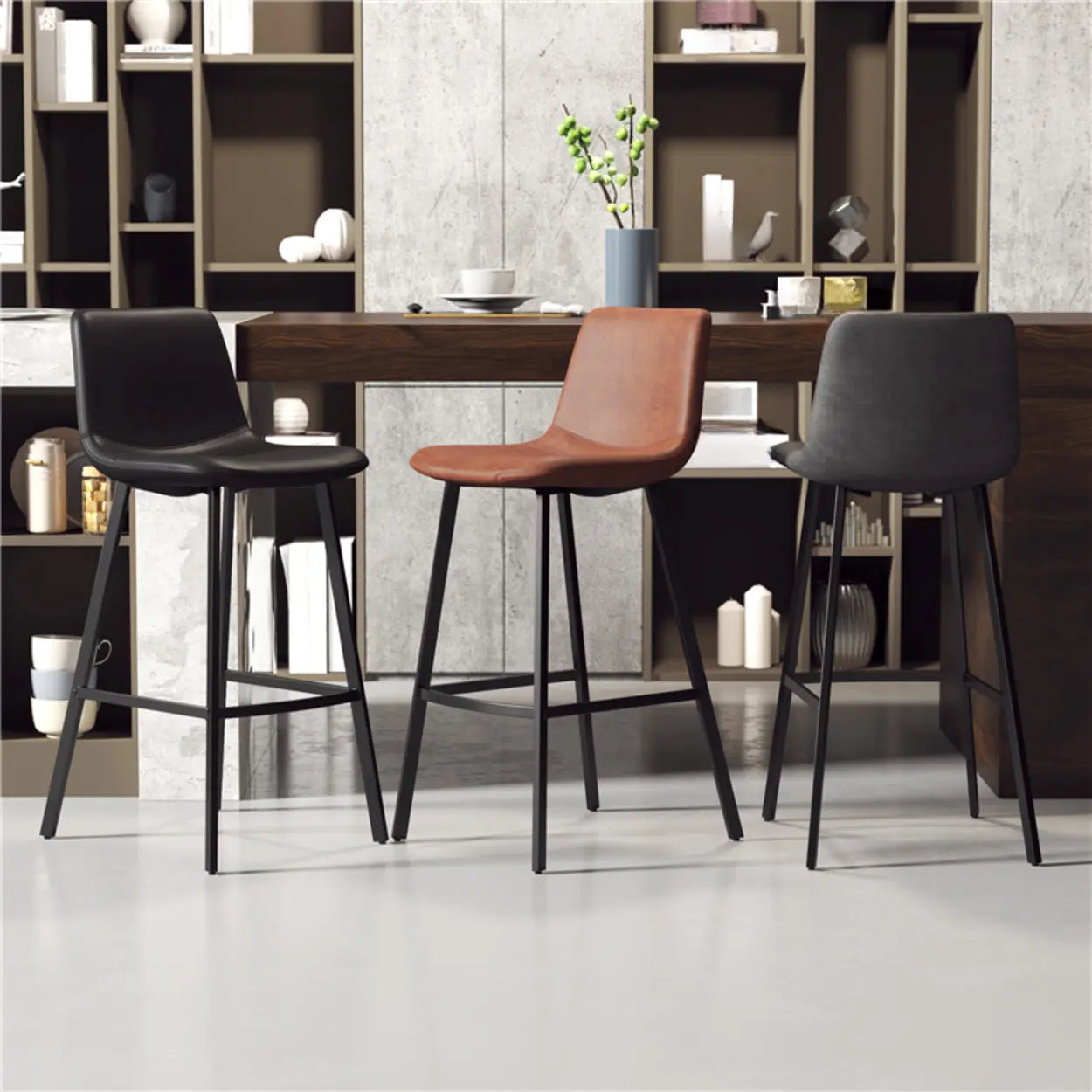 Scandinavian Leather Saddle Bar Stool - Front View
