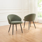 Sereni dining chairs in sand color around a white dining table