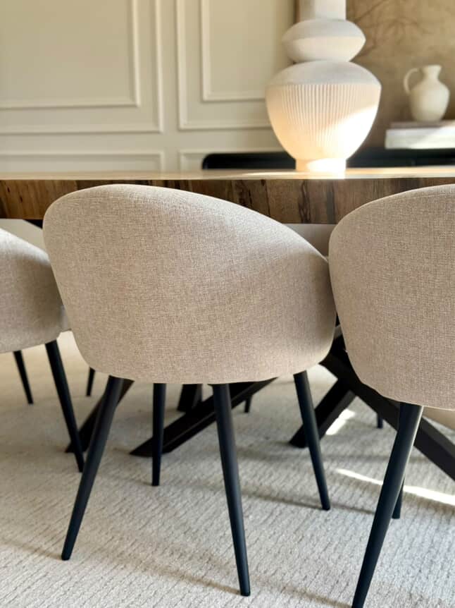 Wide seat chair in olive upholstery - side view