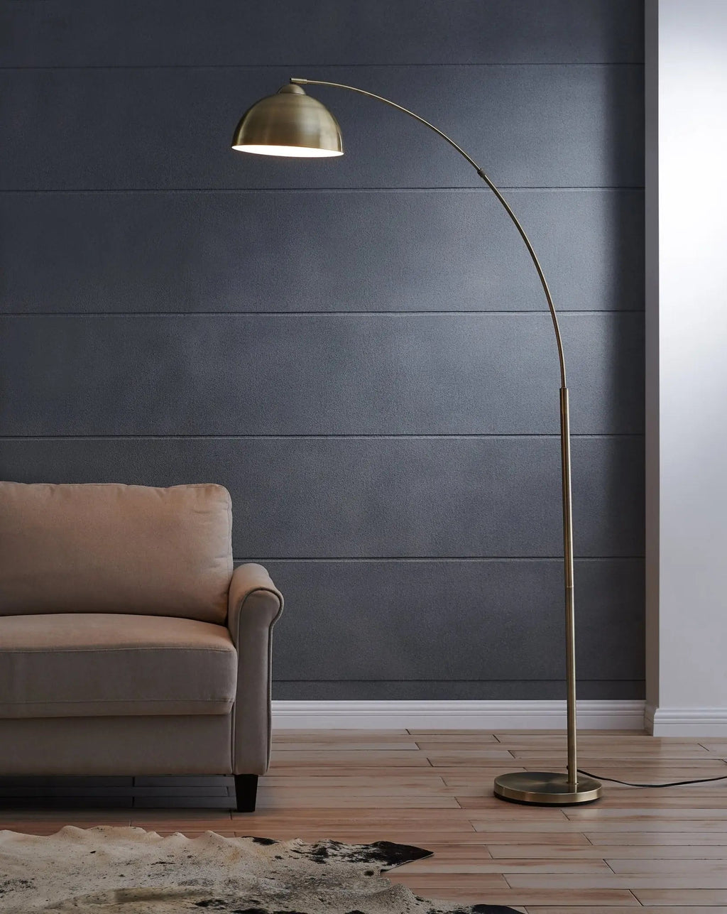 Antique Brass Arc Floor Lamp styled