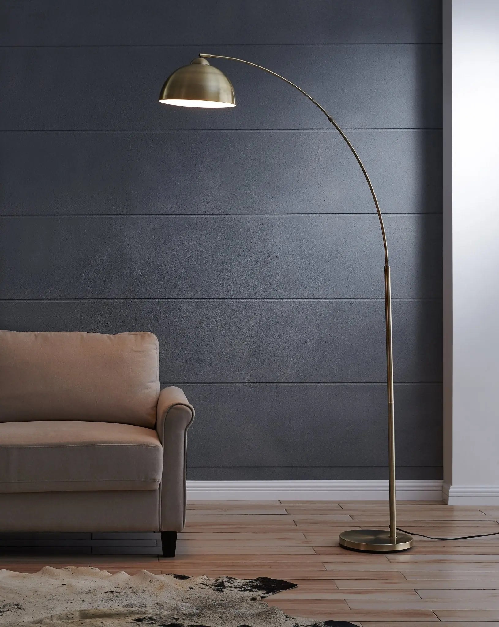 Antique Brass Arc Floor Lamp styled