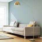 Antique Brass Arc Floor Lamp in living room